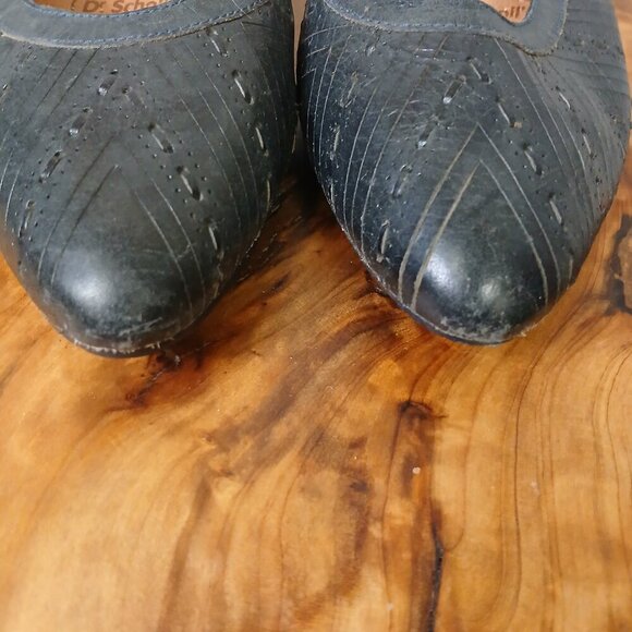 UGC Vintage Dr. Scholl's Leather slides flats navy blue size 9 - Picture 2 of 8